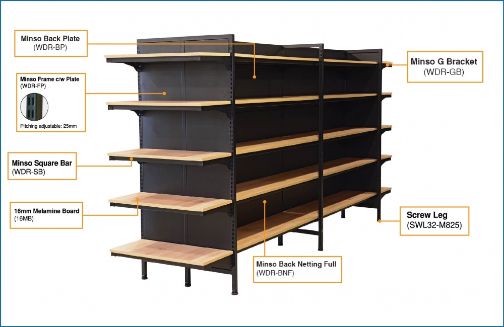 Minso lsland Wooden Display Rack with Back Plate